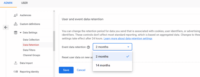 تنظیمات حفظ داده را تغییر دهید