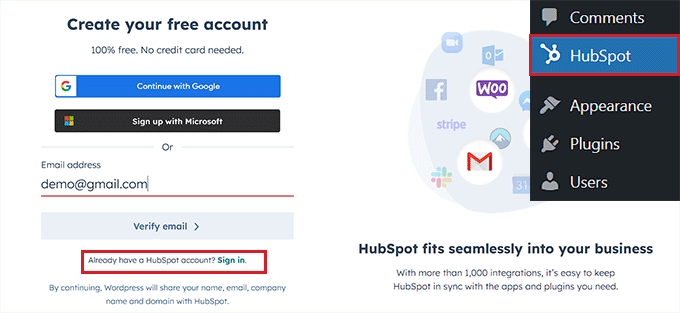حساب HubSpot خود را ایجاد کرده یا وارد آن شوید