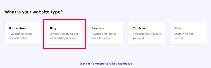 وبلاگ را به عنوان نوع وب سایت خود انتخاب کنید