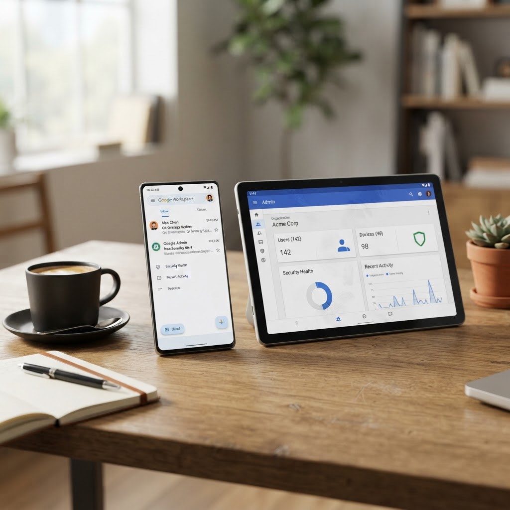 نمایش اپلیکیشن Gmail و پنل مدیریت گوگل روی موبایل و تبلت